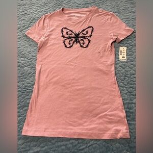 Aeropostale NWT Women’s Graphic Tee Sz XS Butterfly Dusty Rose Cotton Blend
